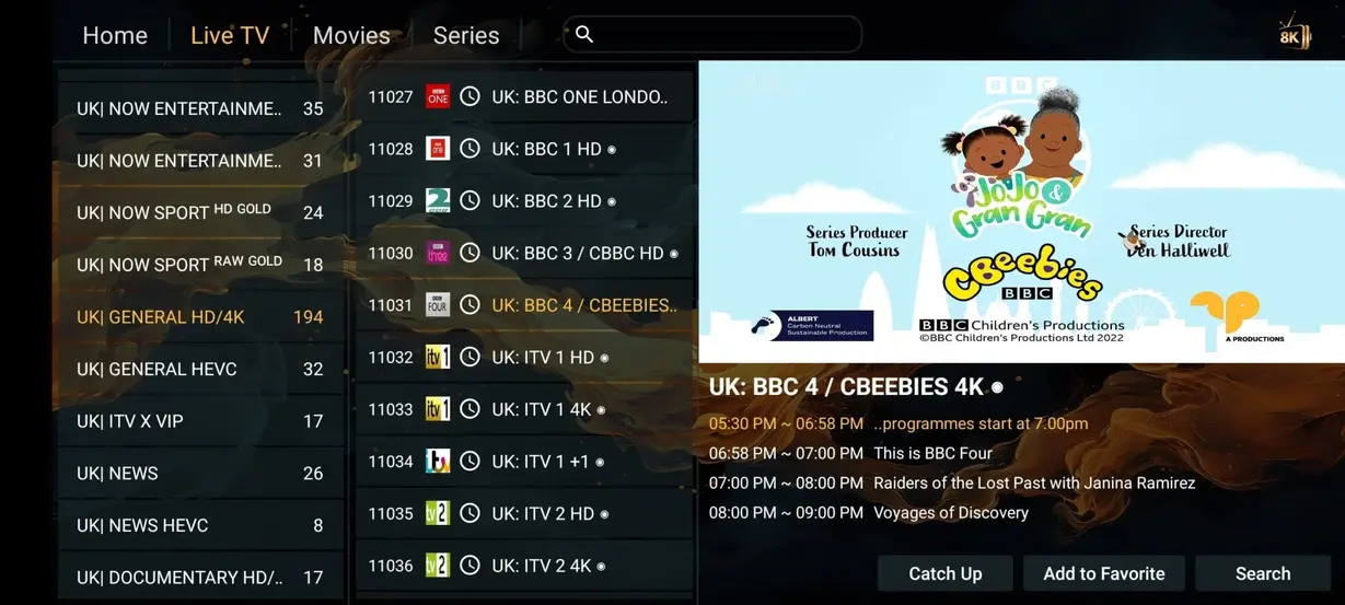 Orbixa TV audio track and subtitle selection menu