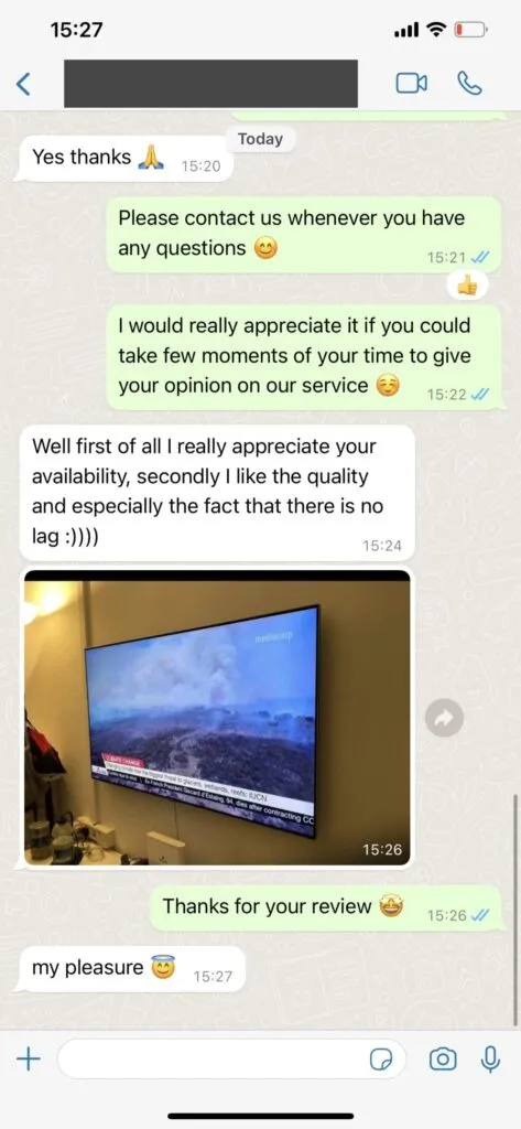Instant IPTV activation confirmed via WhatsApp chat